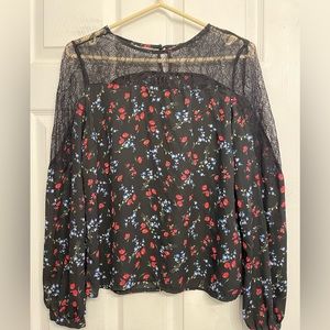 Floral lace long sleeve blouse top
